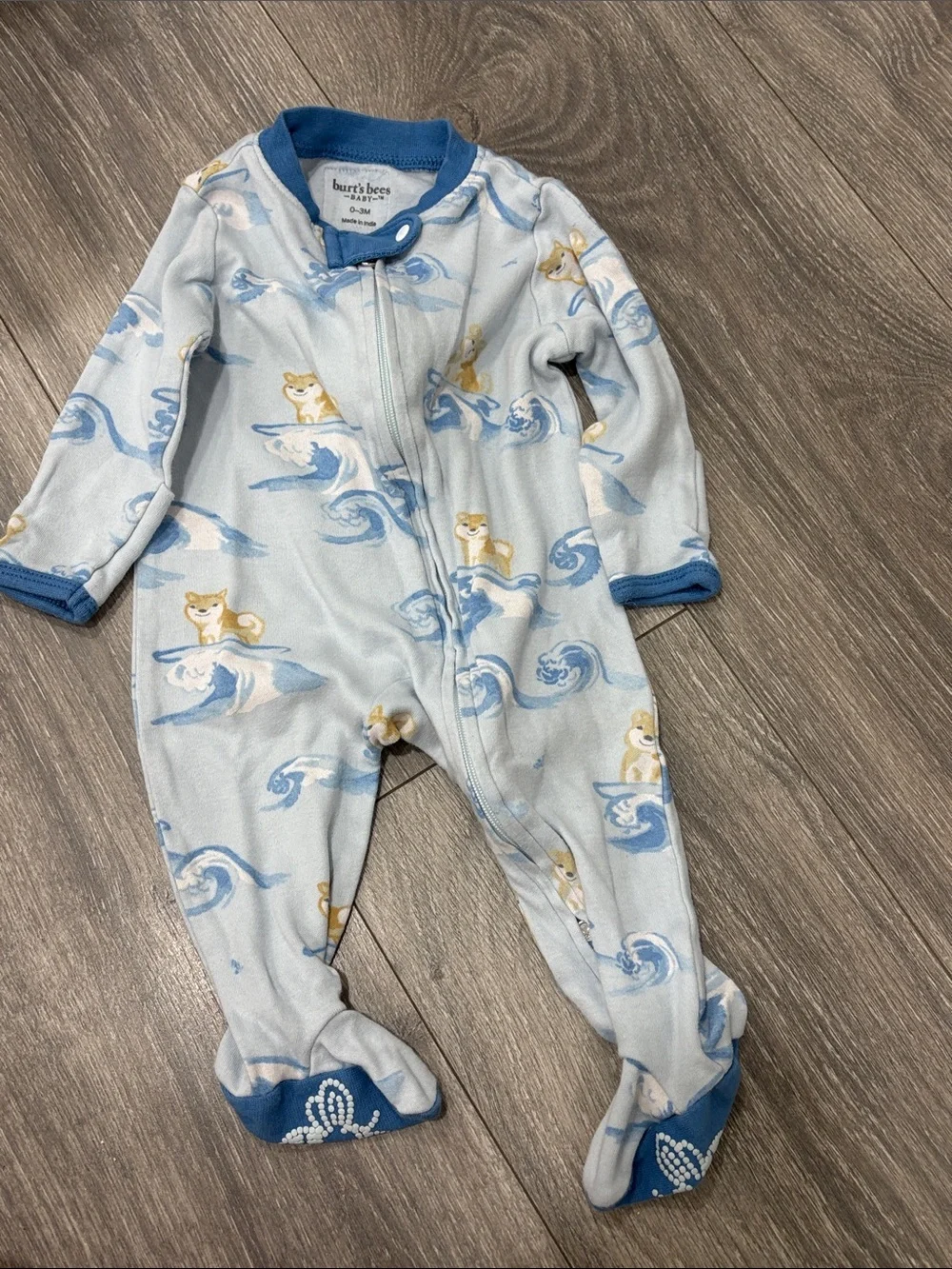 Burt's Bees Baby Light Blue Shiba Inu Print Footed One-Piece